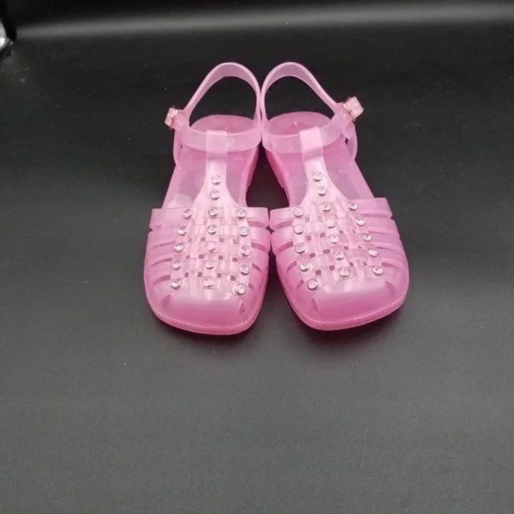 Wonder Nation‎ Girl's Pink Jelly Sandals/Shoes Size 1 With Rhinestones EUC